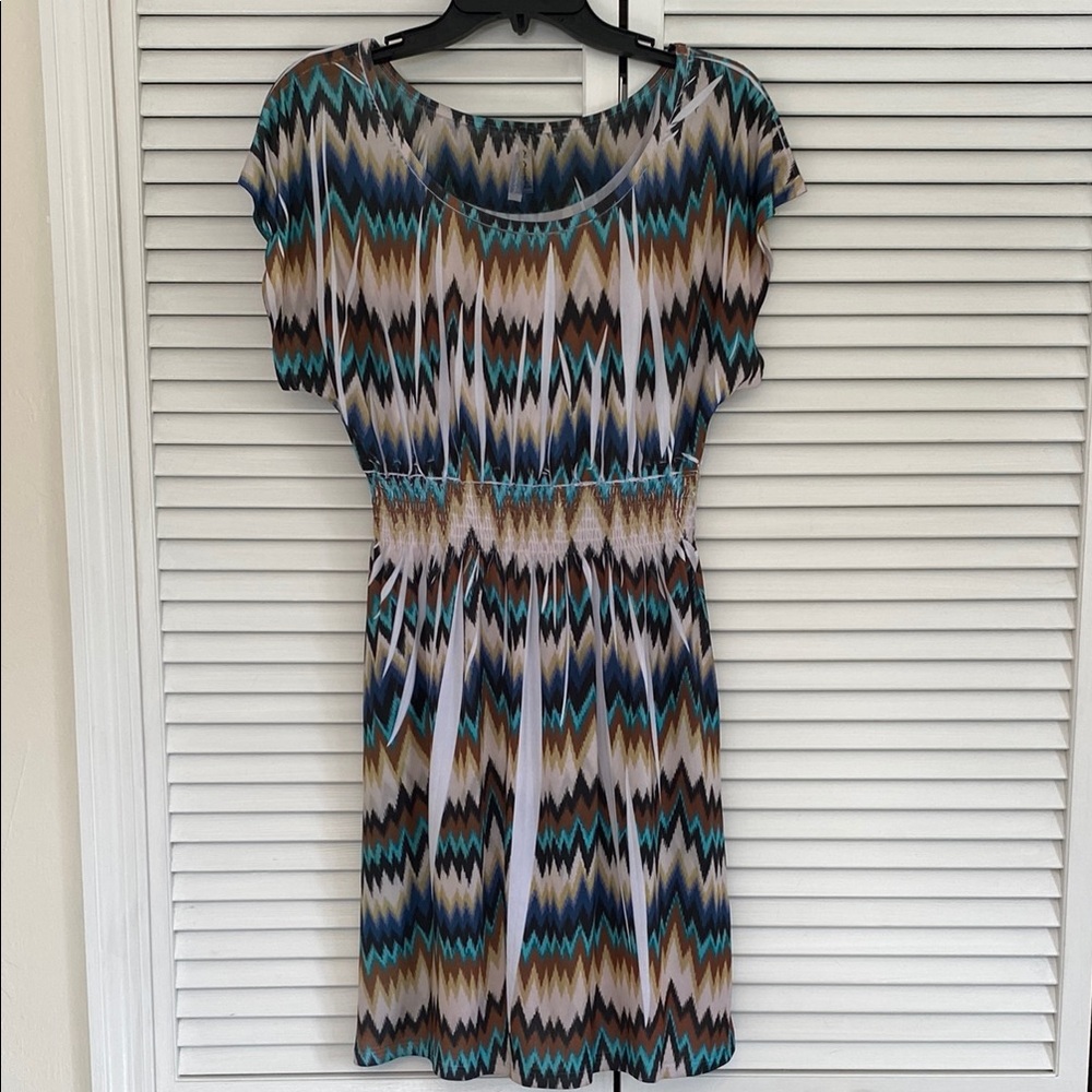 Mi Manchi Multicolor Chevron Print Dress with Elastic Waist